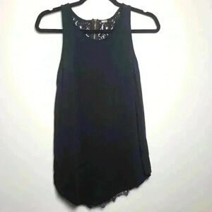POOF Zipper Lace Back Raw Hem Black Tank Size Medium